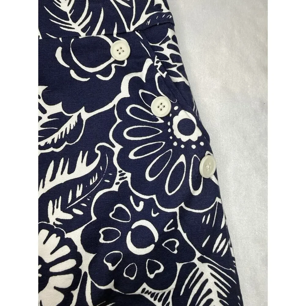Talbots NWT A Line Skirt Women 2 Petite Navy Floral Side Zip Buttons Pockets